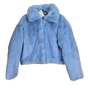 NWT Forever 21 Faux Fur Women Coat Jacket Medium Cozy Outdoor Blue Water Mobwife